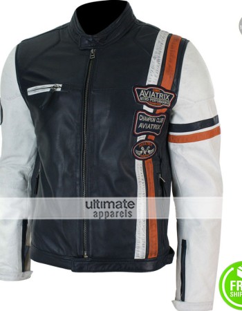 Aviatrix Retro Navy Blue/White Casual Biker Jacket
