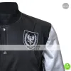 Mens Silver Sleeve Teddy Bomber Leather Jacket