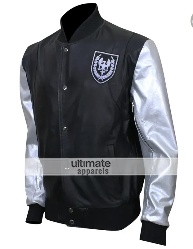Mens Silver Sleeve Teddy Bomber Leather Jacket