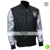 Mens Silver Sleeve Teddy Bomber Leather Jacket