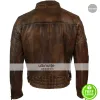 Mens Cross Zip Biker Black Retro Quilted Jacket