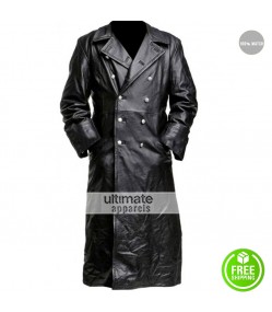 German Classic Enforcement Officer Black Leather Trench Coat