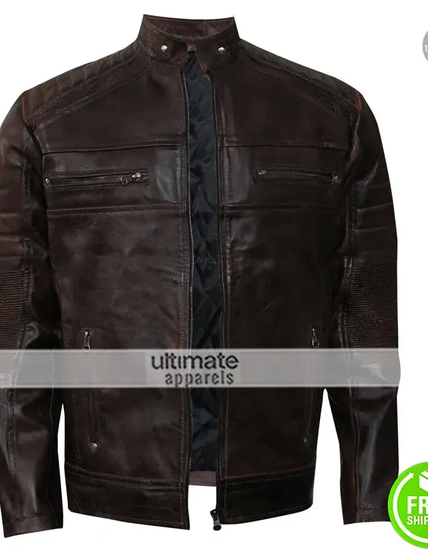 Cafe Racer Vintage 2017 Dark Brown Motorcycle Leather Jacket