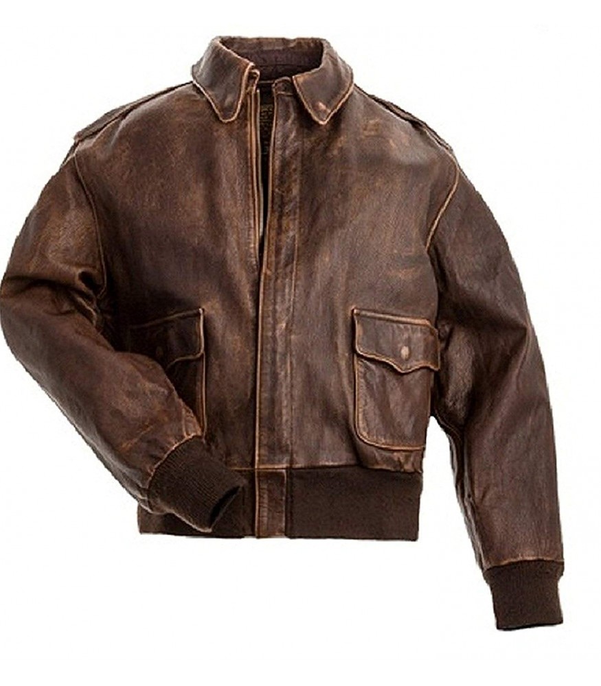 A2 Aviator Air Force Pilot Men Vintage Distressed Brown Leather Bomber Jacket