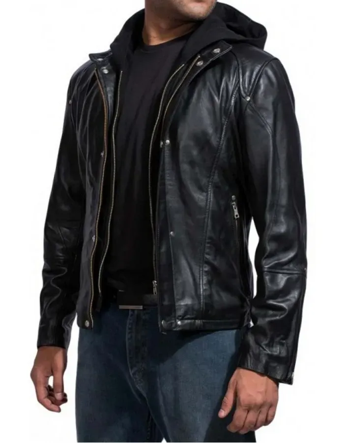 Paul Walker Black Hoodie Leather Jacket