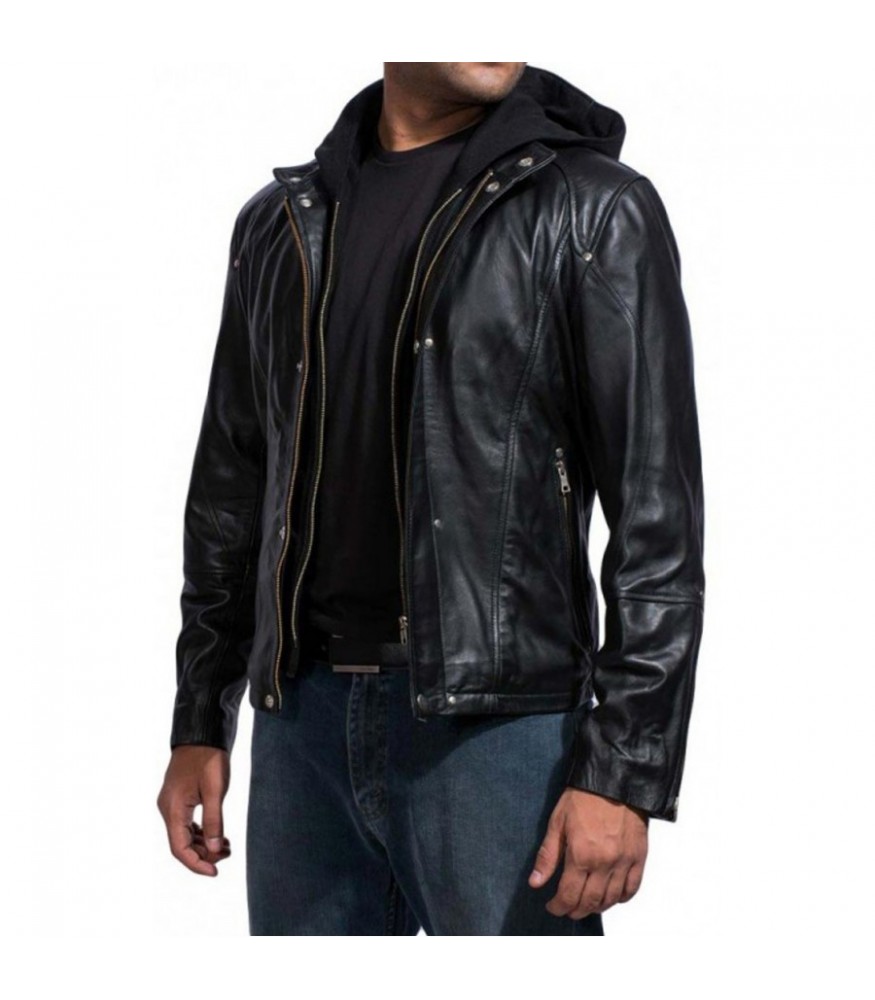 Buy Paul Walker Black Hoodie Leather Jacket