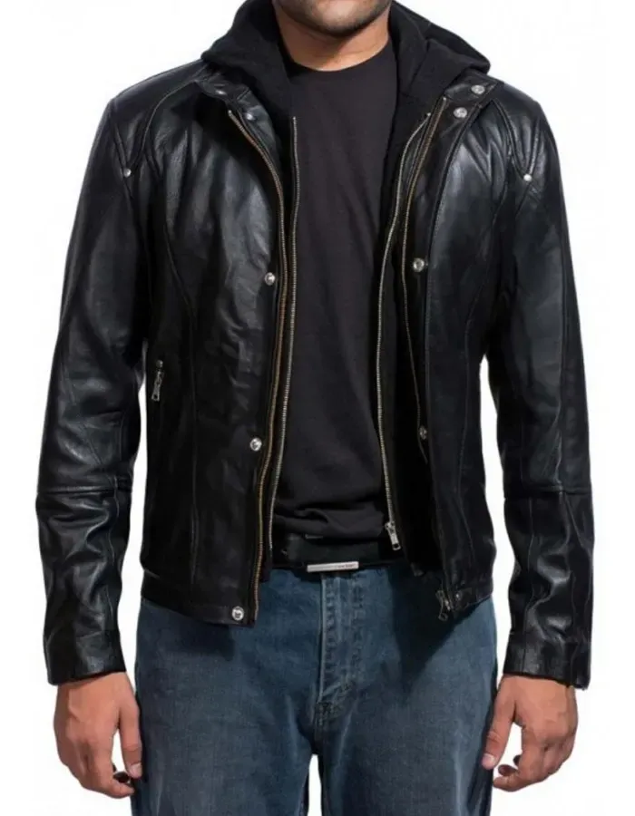 Paul Walker Black Hoodie Leather Jacket Paul Walker Black Hoodie Leather Jacket
