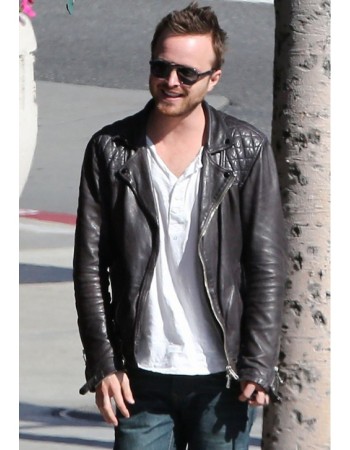 Aaron Paul Black Biker Quilted Leather Jacket