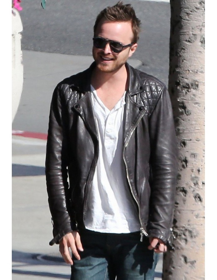 Aaron Paul Black Biker Quilted Leather Jacket