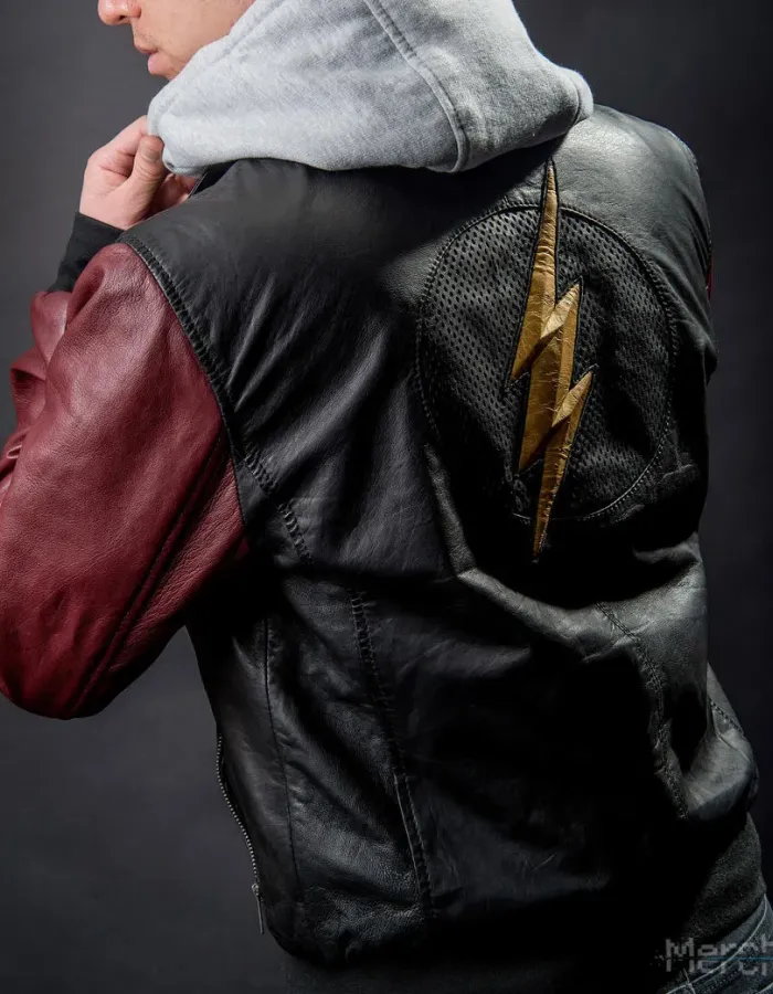 JUSTICE LEAGUE MOVIE THE FLASH LEATHER HOODED JACKET