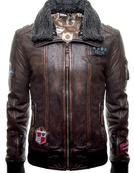 Justice League Unite The League Brown Fur Collar Bomber Leather Jacket