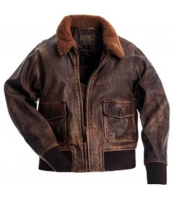 G1 Fur Collar Air Force Aviator Men Distressed Genuine Leather Jacket