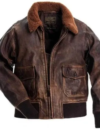 G1 Fur Collar Air Force Aviator Men Distressed Genuine Leather Jacket