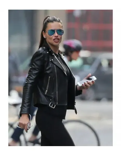 ADRIANA LIMA BLACK LEATHER JACKET