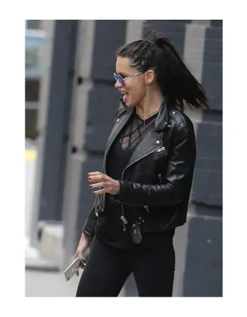 ADRIANA LIMA BLACK LEATHER JACKET