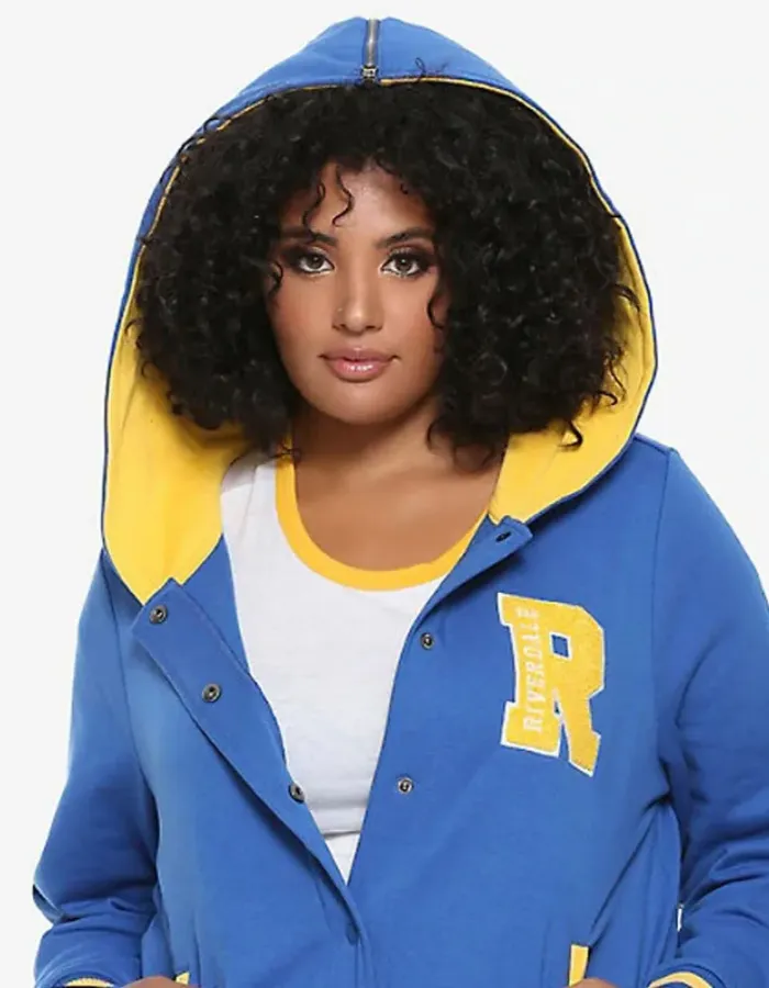 Riverdale R Logo Cheer Girls Blue Bomber Cotton Hoodie Varsity Jacket Riverdale R Logo Cheer Girls Blue Bomber Cotton Hoodie Varsity Jacket