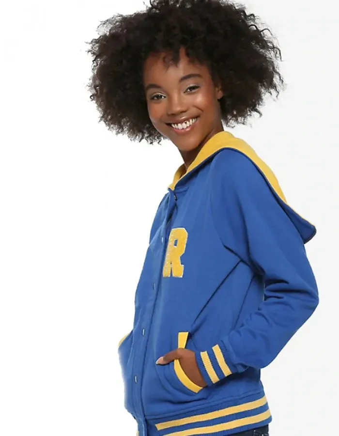 Riverdale R Logo Cheer Girls Blue Bomber Cotton Hoodie Varsity Jacket Riverdale R Logo Cheer Girls Blue Bomber Cotton Hoodie Varsity Jacket