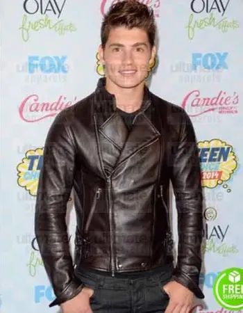 A CINDERELLA STORY CHRISTMAS WISH GREGG SULKIN BROWN BIKER LEATHER JACKET