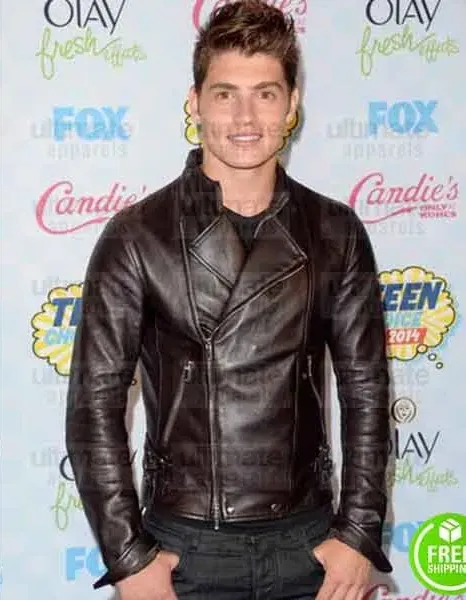 A CINDERELLA STORY CHRISTMAS WISH GREGG SULKIN BROWN BIKER LEATHER JACKET