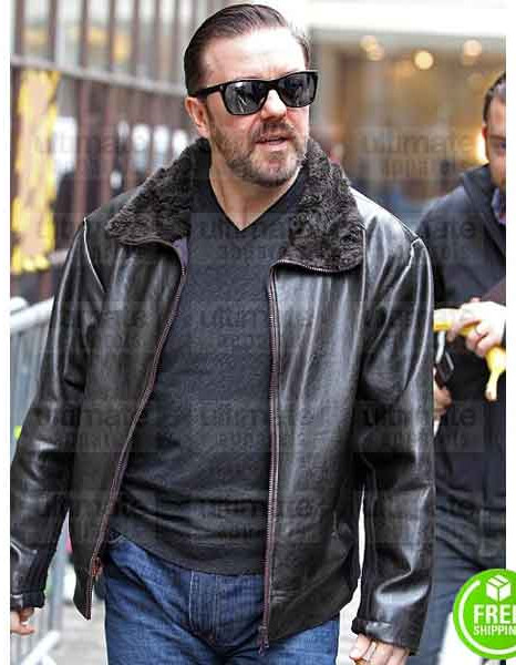AFTER LIFE RICKY GERVAIS (TONY JOHNSON) BLACK LEATHER JACKET