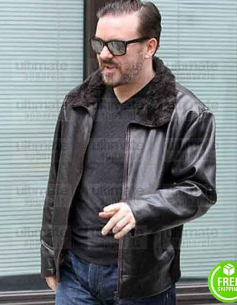 AFTER LIFE RICKY GERVAIS (TONY JOHNSON) BLACK LEATHER JACKET