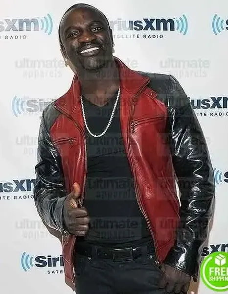 AKON RED AND BLACK LEATHER JACKET