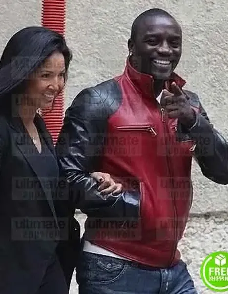 AKON RED AND BLACK LEATHER JACKET