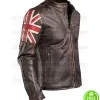 CAFE RACER WITH AMERICAN FLAG BROWN LEATHER JACKET