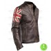 CAFE RACER WITH AMERICAN FLAG BROWN LEATHER JACKET
