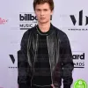 ANSEL ELGORT VARSITY BLACK BOMBER LEATHER JACKET