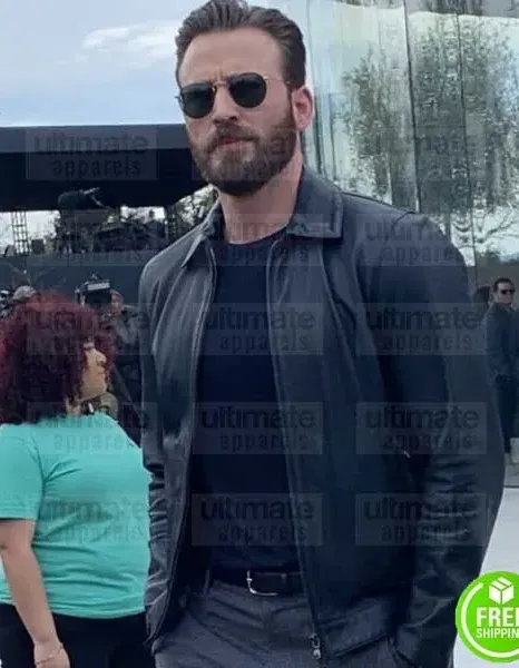 CHRIS EVANS APPLE EVENT 2019 BLACK LEATHER JACKET
