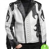 ASYMMETRICAL SILVER STUDDED FRINGE LEATHER JACKET