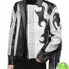 ASYMMETRICAL SILVER STUDDED FRINGE LEATHER JACKET