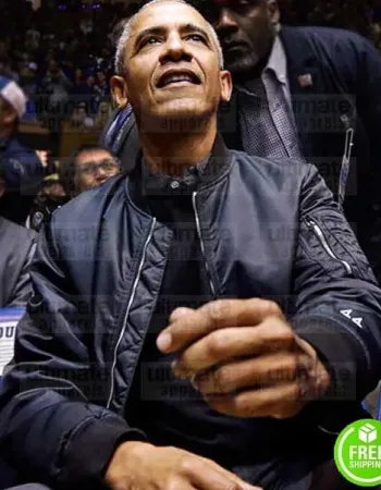 BARAK OBAMA BLACK SATIN BOMBER JACKET