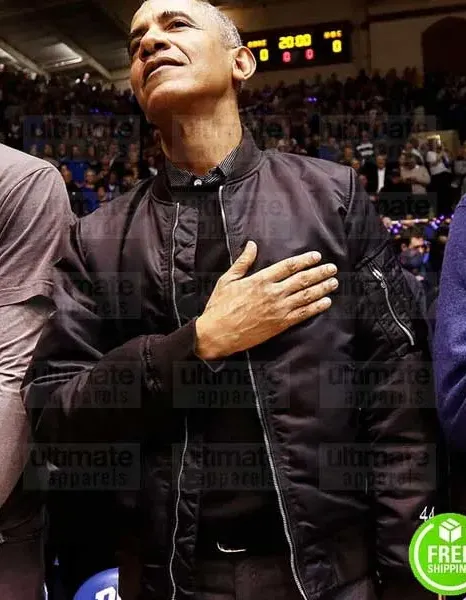 BARAK OBAMA BLACK SATIN BOMBER JACKET