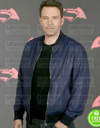 BEN AFFLECK BLUE BOMBER LEATHER JACKET BEN AFFLECK BLUE BOMBER LEATHER JACKET