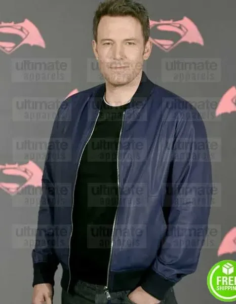 BEN AFFLECK BLUE BOMBER LEATHER JACKET