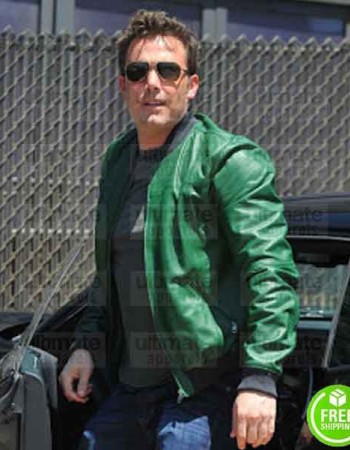 BEN AFFLECK GREEN BOMBER LEATHER JACKET BEN AFFLECK GREEN BOMBER LEATHER JACKET