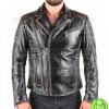 BIKER VINTAGE BLACK DISTRESSED LEATHER JACKET BIKER VINTAGE BLACK DISTRESSED LEATHER JACKET