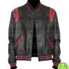 BLACK AND RED LEATHER VARSITY JACKET
