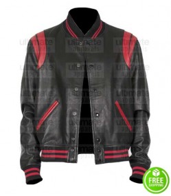 BLACK AND RED LEATHER VARSITY JACKET