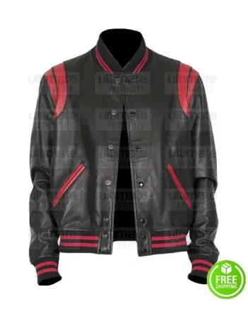 BLACK AND RED LEATHER VARSITY JACKET