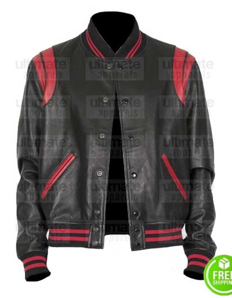 BLACK AND RED LEATHER VARSITY JACKET BLACK AND RED LEATHER VARSITY JACKET