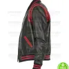 BLACK AND RED LEATHER VARSITY JACKET
