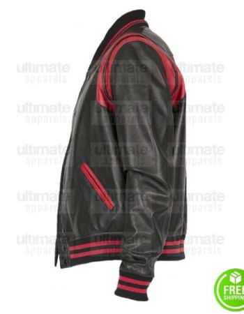 BLACK AND RED LEATHER VARSITY JACKET BLACK AND RED LEATHER VARSITY JACKET