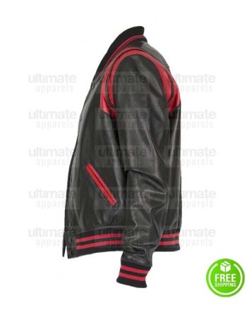 BLACK AND RED LEATHER VARSITY JACKET BLACK AND RED LEATHER VARSITY JACKET