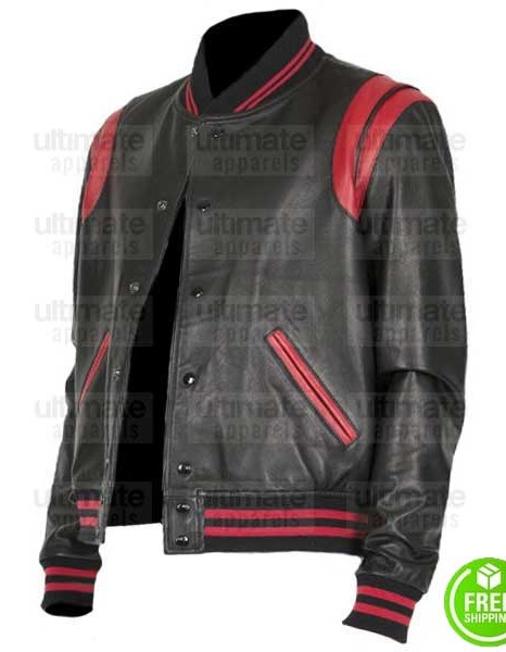 BLACK AND RED LEATHER VARSITY JACKET BLACK AND RED LEATHER VARSITY JACKET