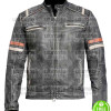 BLACK DISTRESSED LEATHER WITH STRIPES JACKET BLACK DISTRESSED LEATHER WITH STRIPES JACKET