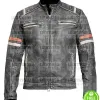 BLACK DISTRESSED LEATHER WITH STRIPES JACKET