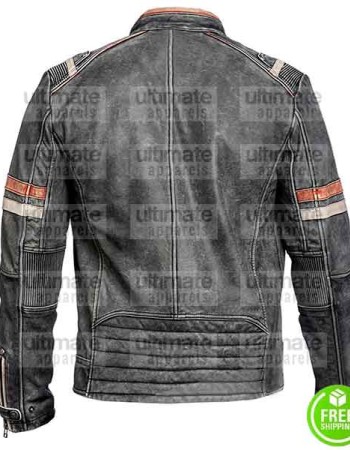 BLACK DISTRESSED LEATHER WITH STRIPES JACKET